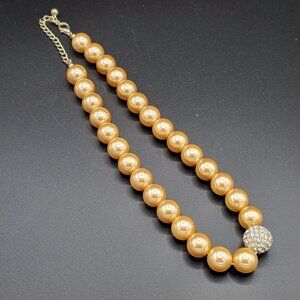 Gold Pearl and Crystal Ball Fashion Statement Necklace